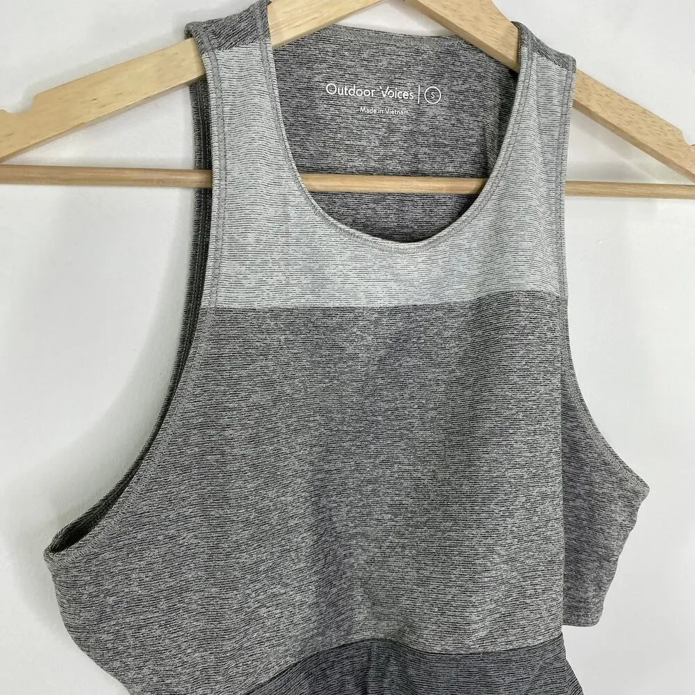 Outdoor Voices Slashback Tri-Tone Grey Crop Top Sports Bra‎ Women's Size Small S